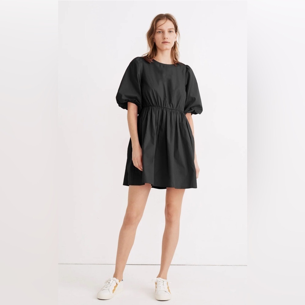 Madewell‎ Poplin Crewneck Bubble-Sleeve Mini Dress, Size 2